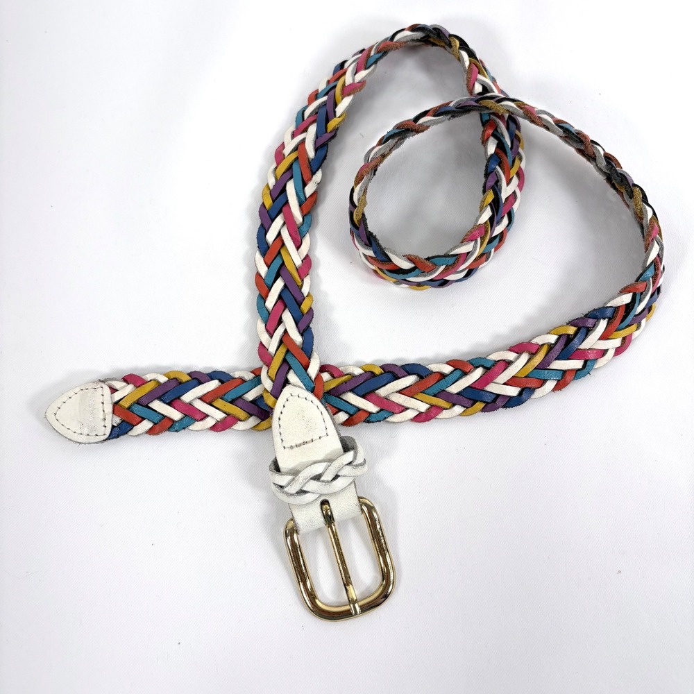 Capezio Braided Leather Belt Multi Color Reversible Woven Argentina ML